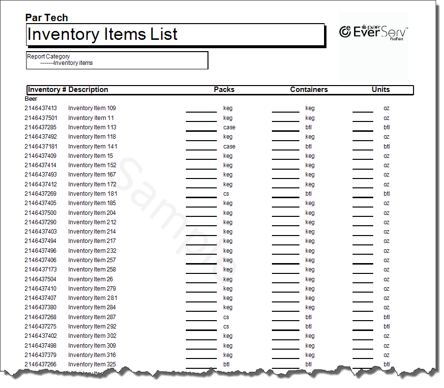 Manual Inventory List Form